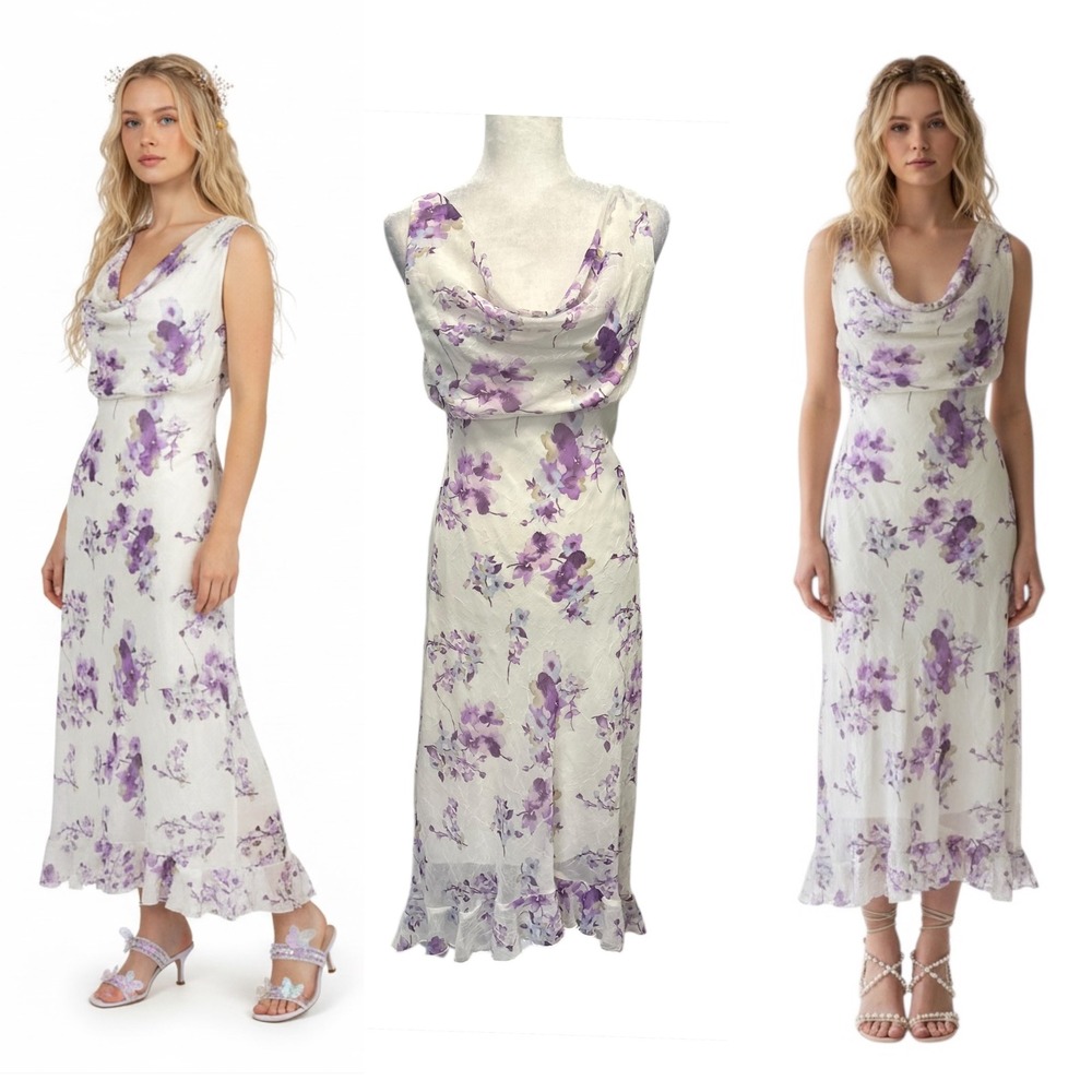 Vtg Y2K Cowl Neck Midi Dress Womens‎ Sz 15/16 Fairy Romantic Whisigoth Ethereal